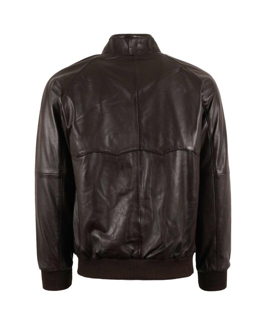 real hoxton Black Leather Harrington Jacket for men