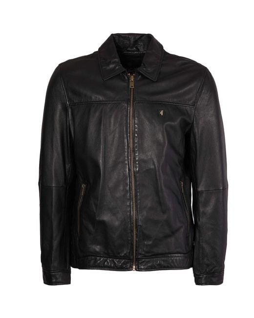 Gabicci Black Gabicci Harrington Leather Jacket for men