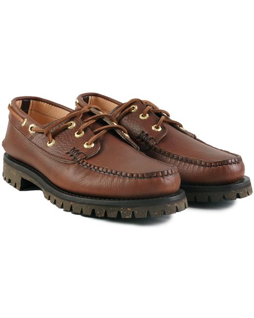 Yuketen Brown Hex Eye Boat Shoes for men