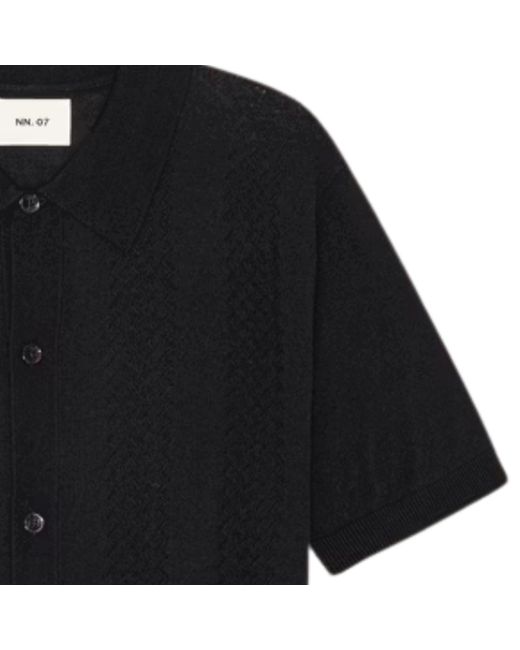 NN07 Black Thor Wool Blend Button Through Polo Shirt for men