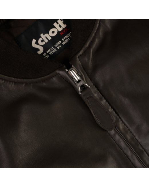 Schott Nyc Black Leather Bomber Jacket for men