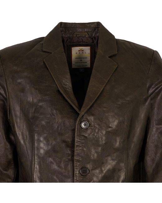 real hoxton Brown Leather Blazer Jacket for men
