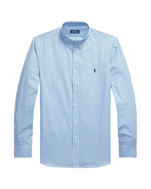Polo Ralph Lauren Blue Custom Fit Striped Stretch Poplin Shirt for men