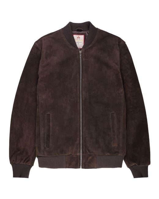 real hoxton Brown Suede Bomber Jacket for men