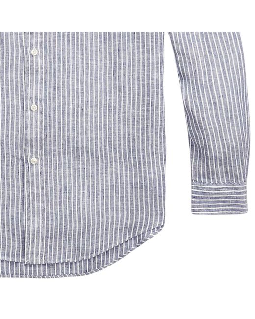 Polo Ralph Lauren Blue Custom Fit Striped Linen Shirt for men