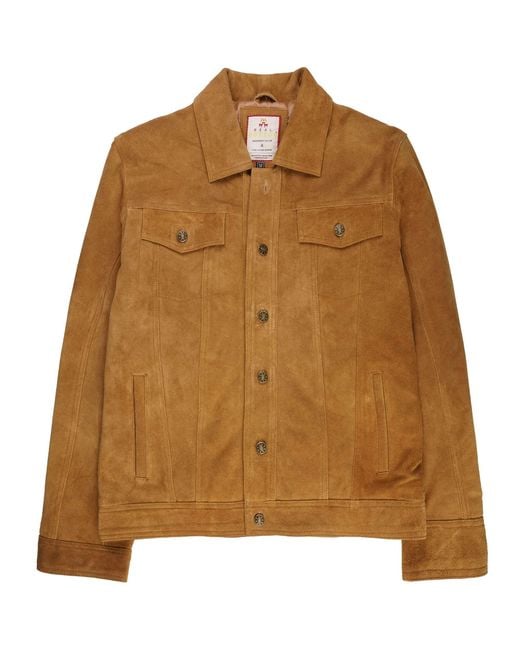 real hoxton Brown Suede Trucker Jacket for men