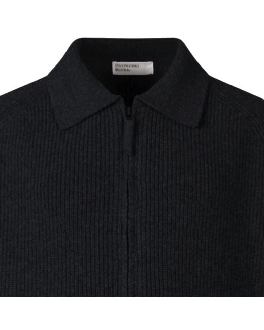 Universal Works Black Zip Cardigan Eco Wool for men
