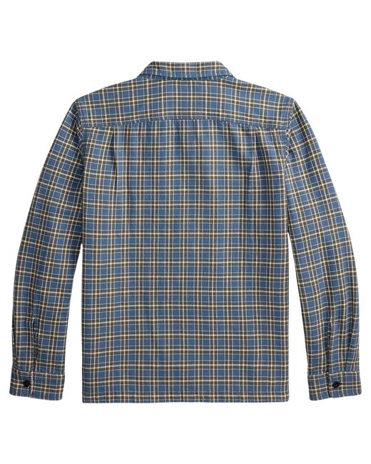 RRL Blue Plaid Twill Camp Shirt for men