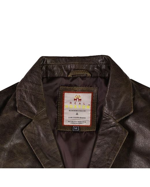 real hoxton Brown Leather Blazer Jacket for men