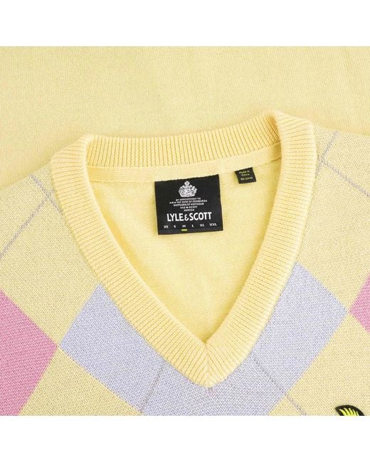 Lyle & Scott Yellow Argyle V-neck Jumper for men