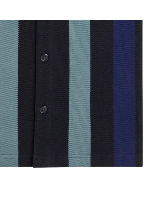 Fred Perry Blue Panelled Button Through Polo Shirt for men
