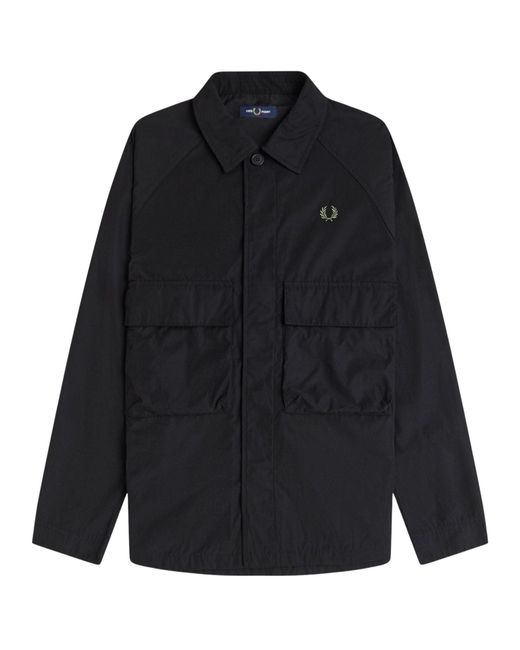 Fred Perry Black Raglan Utility Overshirt for men