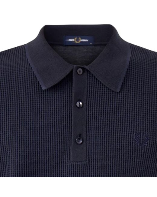 Fred Perry Blue Tonic Waffle Knitted Shirt for men