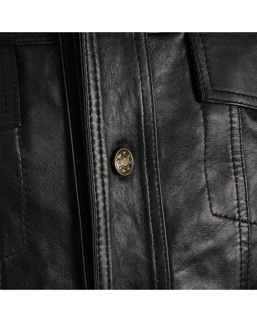 real hoxton Black Leather Trucker Jacket for men
