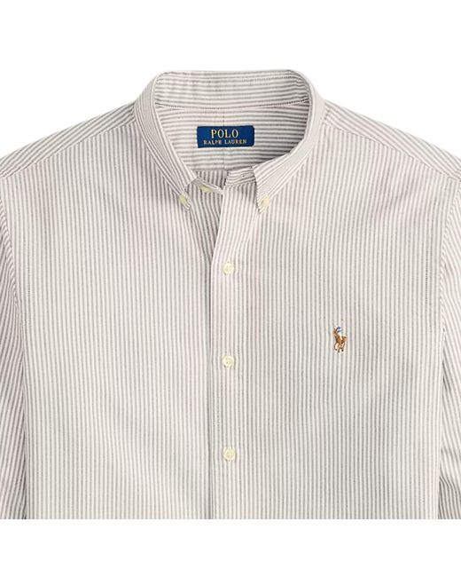 Polo Ralph Lauren White Custom Fit Striped Oxford Shirt for men