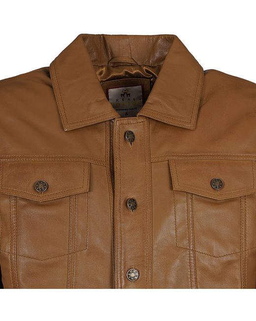real hoxton Brown Leather Trucker Jacket for men