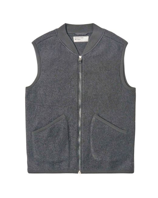 Universal Works Gray Zip Waistcoat Wool Fleece for men