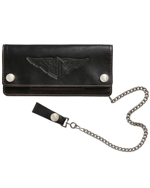 RRL Black Leather Chain Wallet for men
