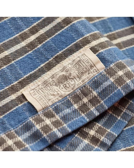 RRL Blue Plaid Twill Camp Shirt for men