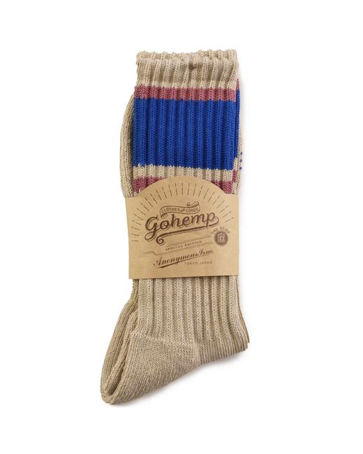 Anonymous Ism Blue Gohemp Random Line Pile Crew Socks for men