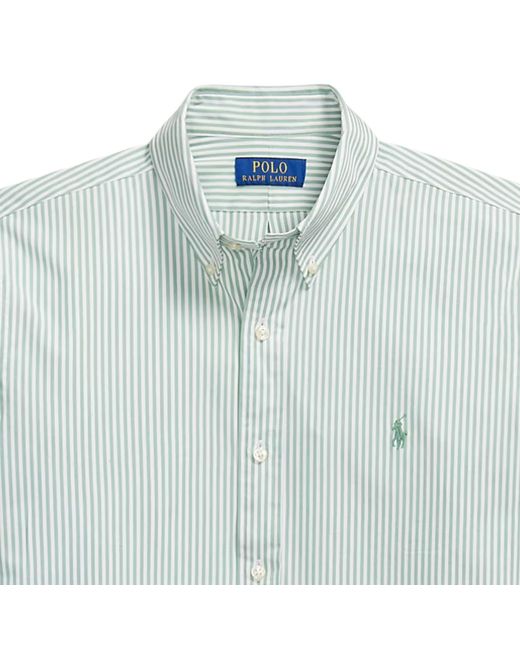 Polo Ralph Lauren Blue Custom Fit Striped Stretch Poplin Shirt for men