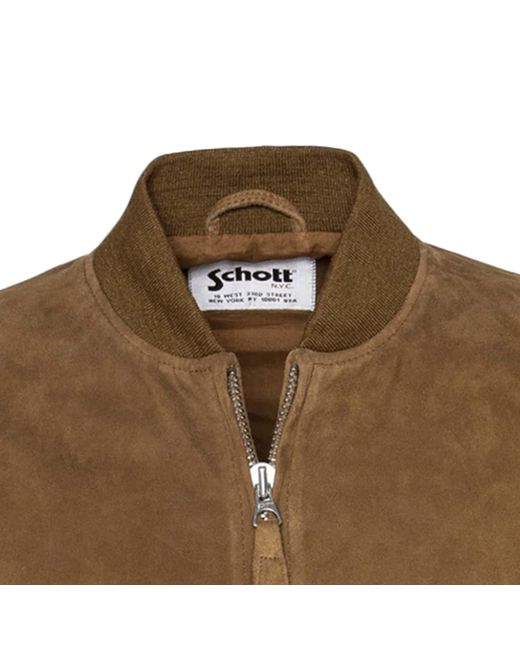 Schott Nyc Brown Suede Bomber Jacket for men