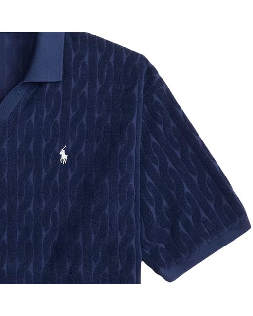 Polo Ralph Lauren Blue Relaxed Fit Cabled Terry Polo Shirt for men
