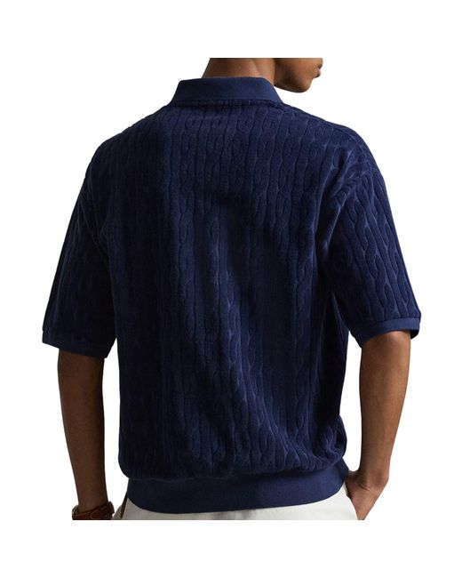 Polo Ralph Lauren Blue Relaxed Fit Cabled Terry Polo Shirt for men