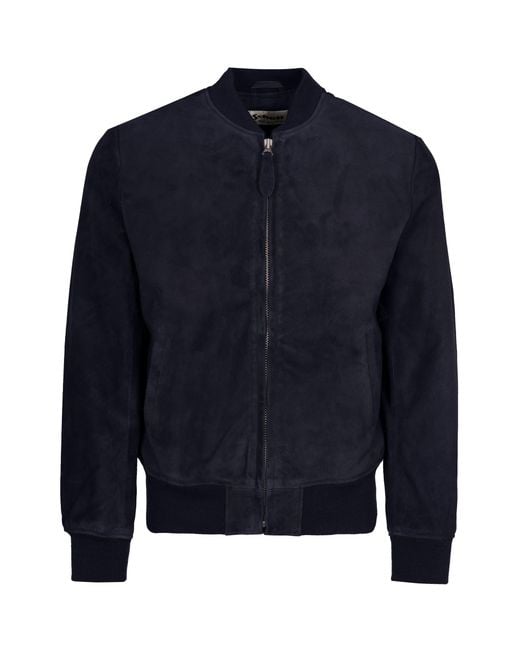 Schott Nyc Blue Suede Bomber Jacket for men