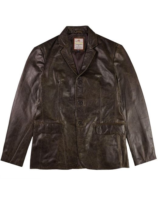 real hoxton Brown Leather Blazer Jacket for men
