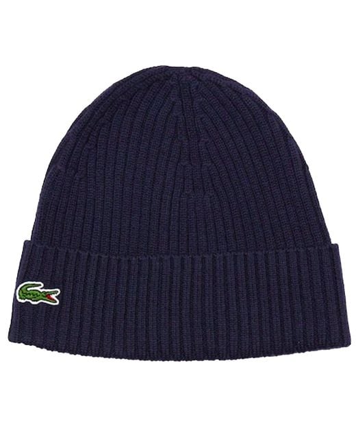 Lacoste Blue Ribbed Wool Beanie for men