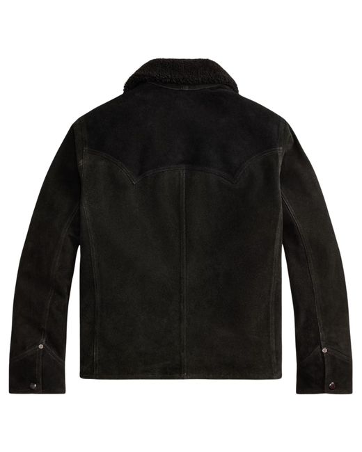 RRL Black Shearling-Collar Suede Western Jacket for men