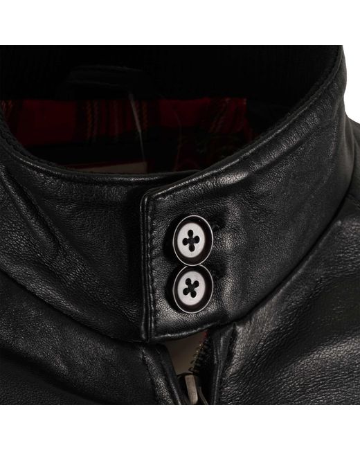real hoxton Black Leather Harrington Jacket for men