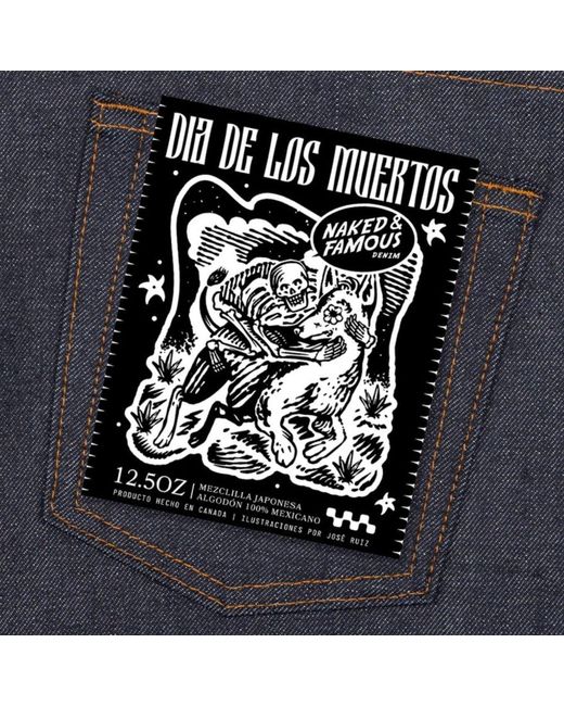 Naked & Famous Black Weird Guy Dia De Los Muertos Selvedge for men