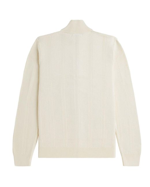 Fred Perry White K1304 Textured Zip Through Cardigan for men