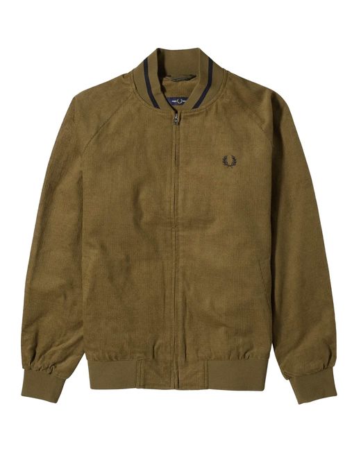 Fred Perry Green Waffle Cord Tennis Bomber Jacket for men