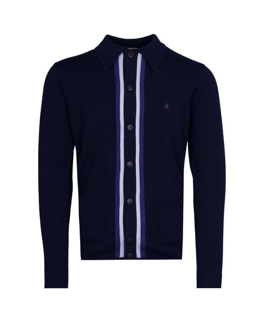 Gabicci Blue Remmy Long Sleeve Knit Polo for men