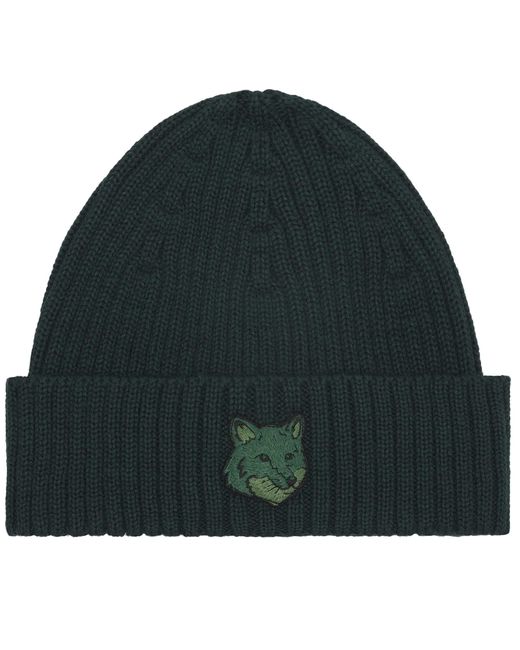 Maison Kitsuné Green Fox Head Patch Beanie for men