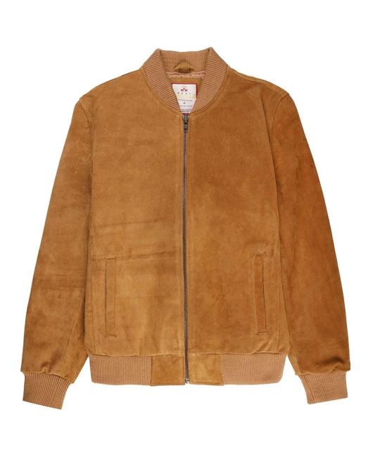 real hoxton Brown Suede Bomber Jacket for men