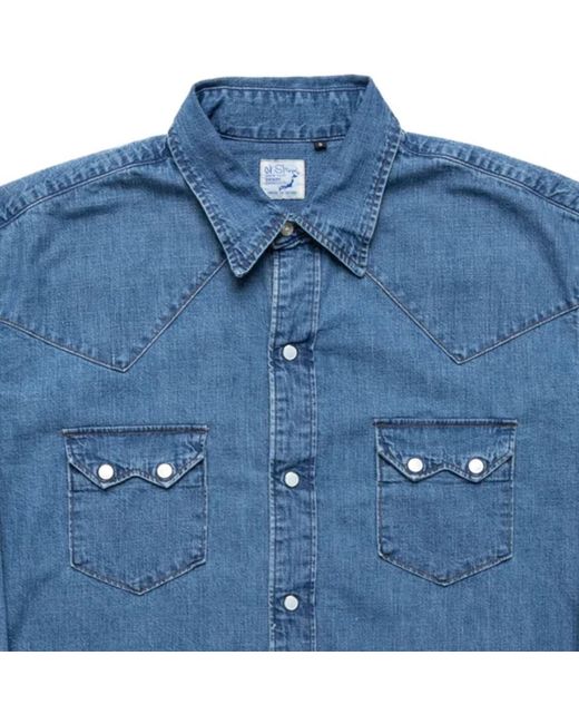 Orslow Blue Denim Western Shirt for men