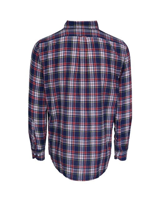 Stuarts London Blue Madras Classics Long Sleeved Shirt for men