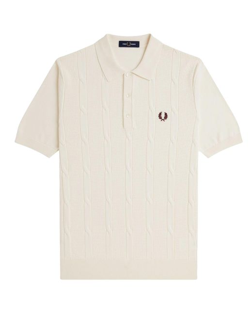 Fred Perry K1313 Textured Cable Knit Shirt in Natural for Men