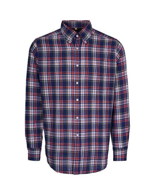 Stuarts London Blue Madras Classics Long Sleeved Shirt for men