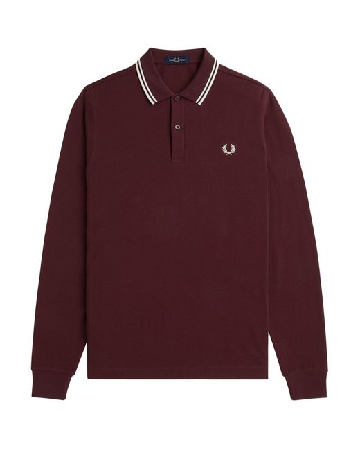 Fred Perry Red M3636 Twin Tipped Long Sleeve Polo Shirt for men
