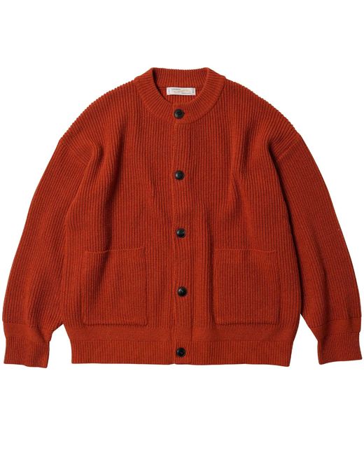 FRIZMWORKS Red Heavy Wool Round Cardigan for men