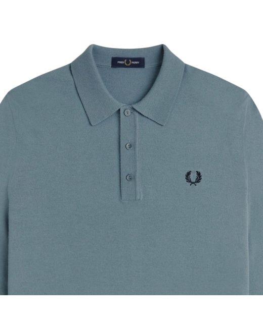Fred Perry Blue Classic Knitted Long Sleeve Shirt for men