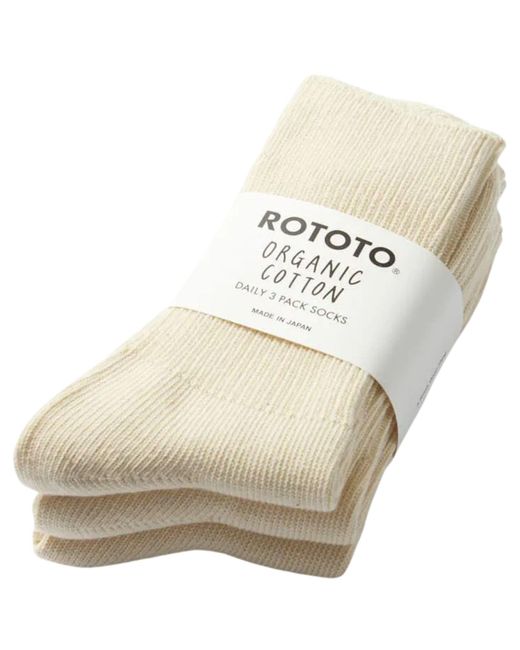 RoToTo Socks Natural Daily 3 Pack Ribbed Crew Socks for men
