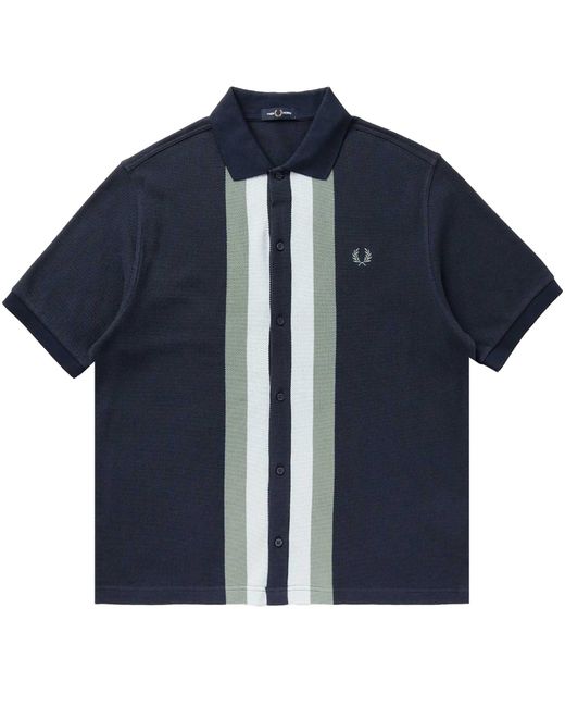 Fred Perry Blue M8522 Panelled Button Through Polo Shirt for men