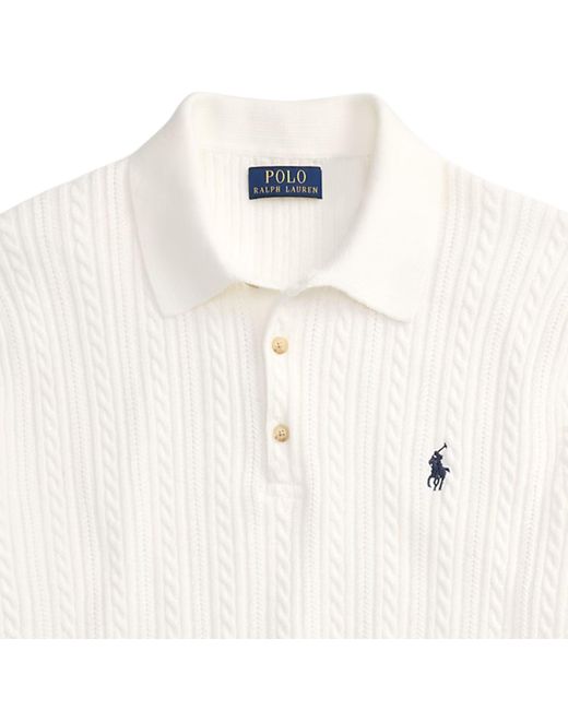 Polo Ralph Lauren White Cable-Knit Cotton Polo Shirt for men