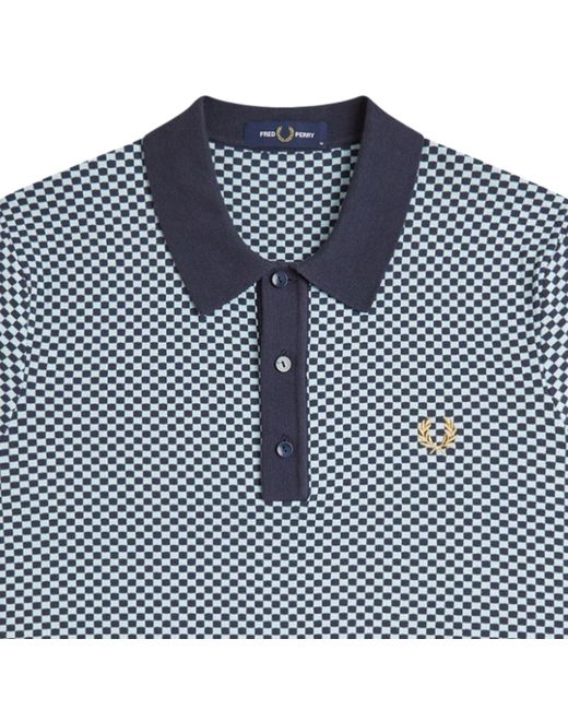 Fred Perry Blue Chequerboard Knitted Shirt for men